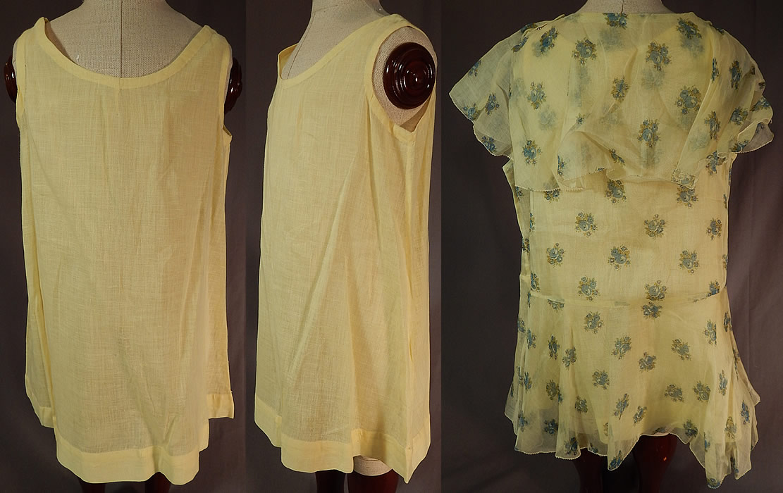 Vintage Girls Yellow Organdy Blue Floral Print Capelet Drop Waist Dress & Slip
The slip measures 20 inches long, with a 28 inch chest and 30 inch waist. 