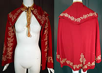 Victorian Red Wool White Embroidered Grape Vine Leaf Winter Cloak Cape