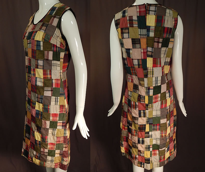 Vintage Peck & Peck Fifth Ave NY Imported India Madras Patchwork Shift Dress
It is made of hand woven colorful cotton Madras fabrics done in a patchwork of squares design. 