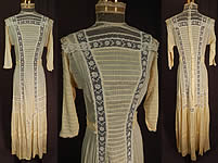 Victorian Vintage Yellow Cream Cotton Batiste White Lace Lawn Dress Tea Gown 
