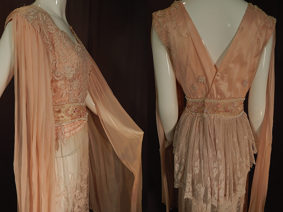 Vintage Pink Net Tambour Embroidery Lace Dress Kimono Sleeve Blouse & Skirt
The skirt measures 38 inches long, with a 28 inch waist and 48 inch hips. It is in excellent condition. This is truly a unique one of a kind, custom made, exquisite piece of boho wearable lace art! 