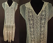 Vintage Cream Tambour Embroidery Lace Net Drop Waist Chemise Shift Dress

