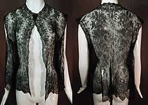 Victorian Antique Black Chantilly Lace Shawl Sleeveless Vest Jacket Blouse


