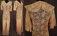 Vintage Blush Pink Tulle Net Tambour Embroidery Floral Lace Dressing Gown Robe
