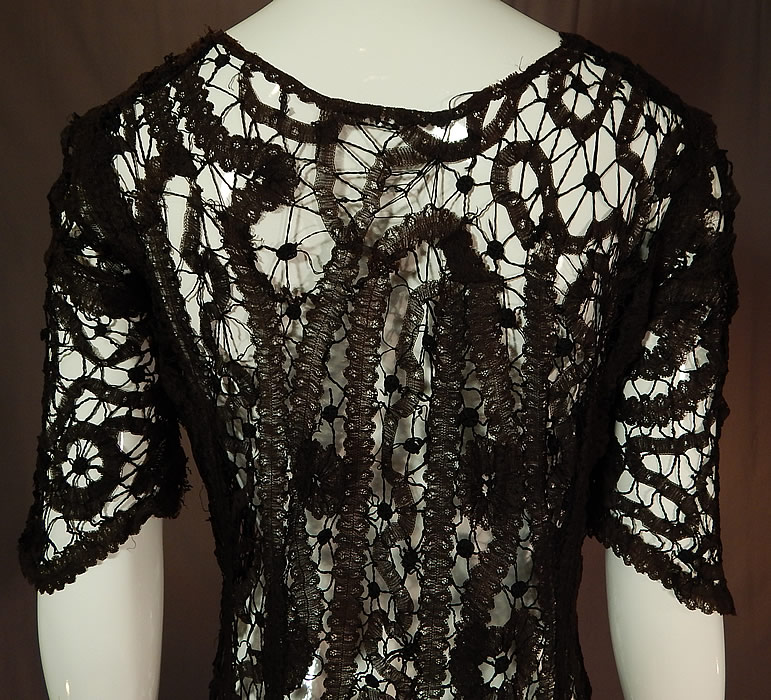 Vintage Antique Handmade Sheer Black Battenburg Bobbin Tape Lace Dress
The dress measures 52 inches long, with a 40 inch bust, 32 inch waist and 42 inch hips. 