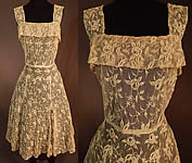 Vintage Cream Tulle Net Eyelet Embroidered Floral Lace Circle Skirt Sun Dress 
