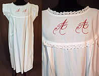 Victorian White Cotton Turkey Red Embroidered AA Chemise Nightgown Smock Dress
