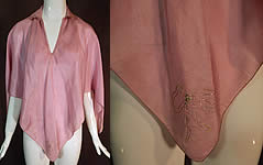 Vintage Lilac Silk Silver Bow Painted Trim Lingerie Boudoir Bed Jacket Poncho Cape

