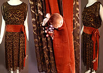 Vintage Art Deco Brown Silk Gold Lam&eacute; Lame Beaded Belted Flapper Dress