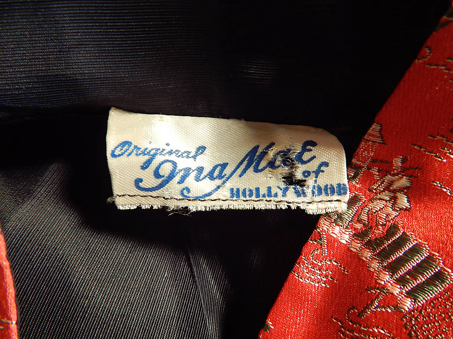 Vintage Original Ina Mae of Hollywood Chinese Red Silk Brocade Blouse Top
There is an "Original Ina Mae of Hollywood" designer label sewn inside. 