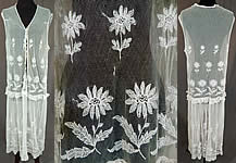 Vintage White Tulle Net Tambour Embroidery Lace Daisy Drop Waist Dress 
