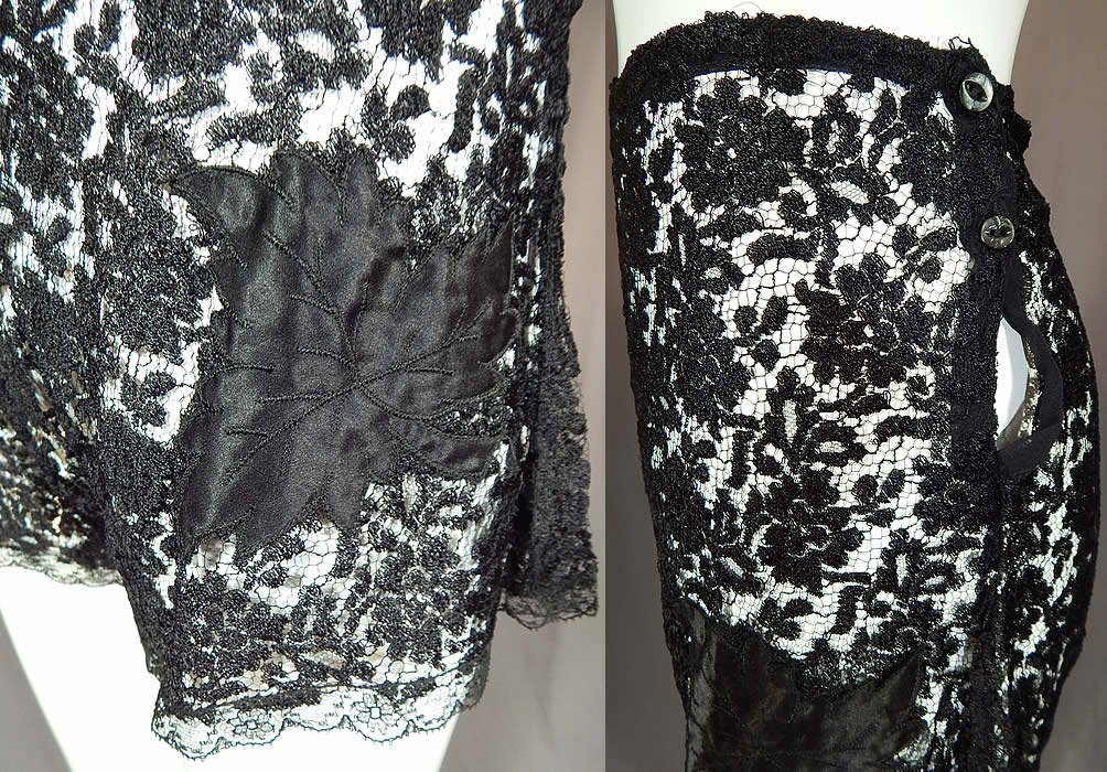 Vintage Eve's Leaves by Chevette Lingerie Black Lace Silk Fig Leaf Applique Tap Panties
It is in good as-is condition, with only a small frayed hole near the top button side closure (see close-up). This is truly a rare and wonderful piece of WWII novelty lingerie wearable art! 