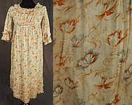 Victorian Art Nouveau Floral Print Cotton Empire Waist Regency Style Dress 
