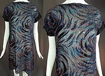 Vintage Blue Burnout Voided Velvet Devore Silk Chiffon Swirl Print Tunic Top Dress
