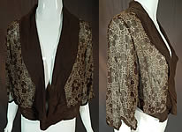 Vintage Art Deco Black & White Floral Print Cotton Muslin Crop Jacket
