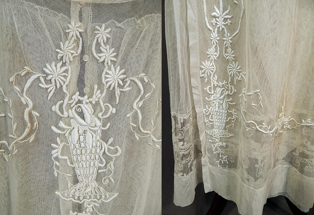 Vintage Embroidered French Knot White Net Crochet Filet Lace Tabard Top Dress
The dress is a larger size measuring 53 inches long, with a 40 inch bust, 38 inch waist, 50 inch hips and 13 inch back.