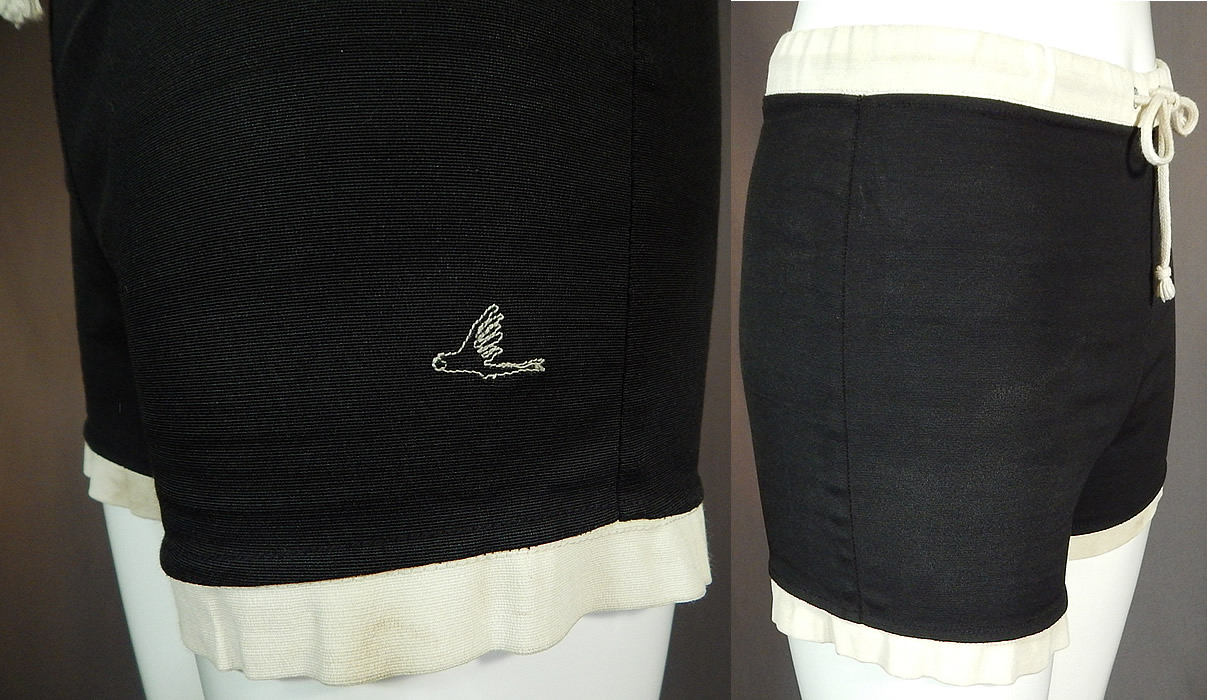 Vintage Catalina Surfers California Sportswear Mens Black White Swim Trunks Shorts
This mens sportswear swim trunks swimwear have a short fitted style, an adjustable drawstring waistband, signature iconic white stitched flying fish logo on the side leg and is unlined. The shorts measure 12 inches long, with a 26 inch waist.