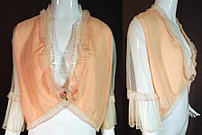 Vintage Pink Silk White Ruffle Rosette Trim Lingerie Boudoir Bed Jacket
