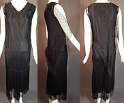 Vintage Black Silk Cobweb Lace Beaded Bias Cut Asymmetrical Evening Gown Dress

