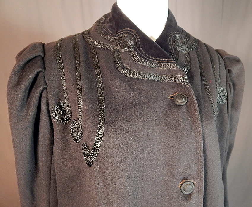 	
Victorian Black Wool Velvet Soutache Trim Womens Winter Frock Coat
