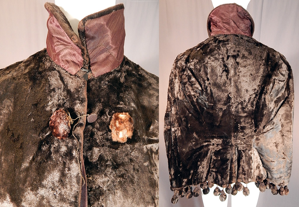 Victorian Womens Plush Velvet Beaver Fur Winter Dolman Mantle Cape Coat
