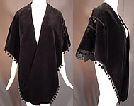 Vintage Taffy's of California Black Velvet Fringe Trim Evening Wrap Stole Shawl
