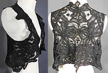 Victorian Antique Black Battenburg Lace Short Sleeveless Vest Crop Bolero Jacket 

