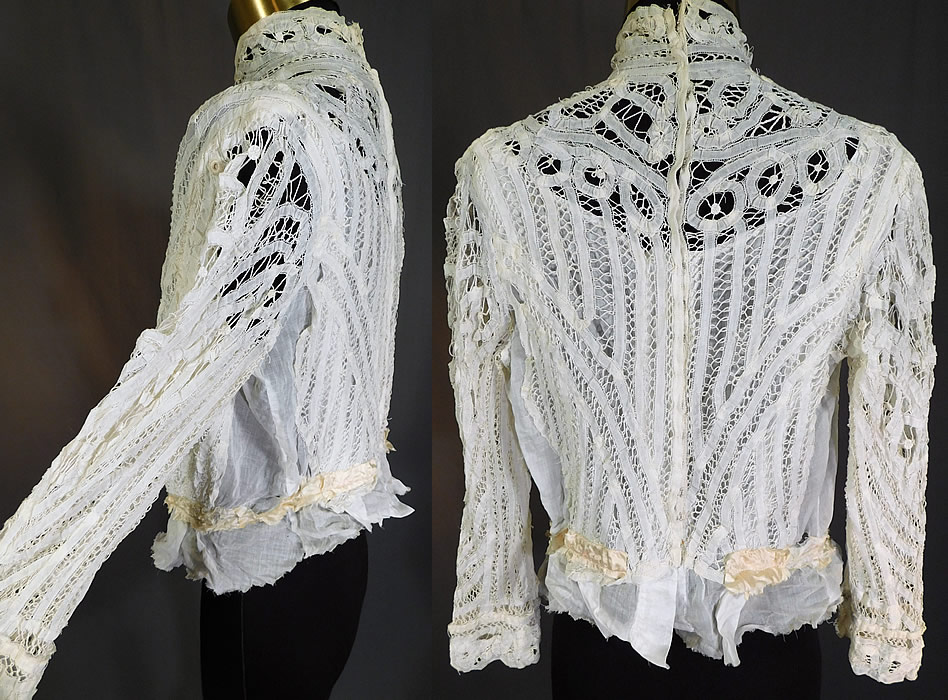 Victorian White Battenburg Tape Lace Crochet Trim Bodice Blouse Top
The top measures 20 inches long, with a 36 inch bust, 30 inch waist, 18 inch long sleeves, a 11 inch back and 12 inch neck.