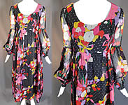 Vintage Mollie Parnis Boutique Floral Polka Dot Print Poet Sleeve Boho Maxi Dress
