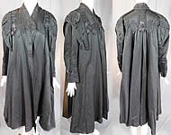 Edwardian Black Silk Soutache Braided Rope Passementerie Trim Long Coat 
