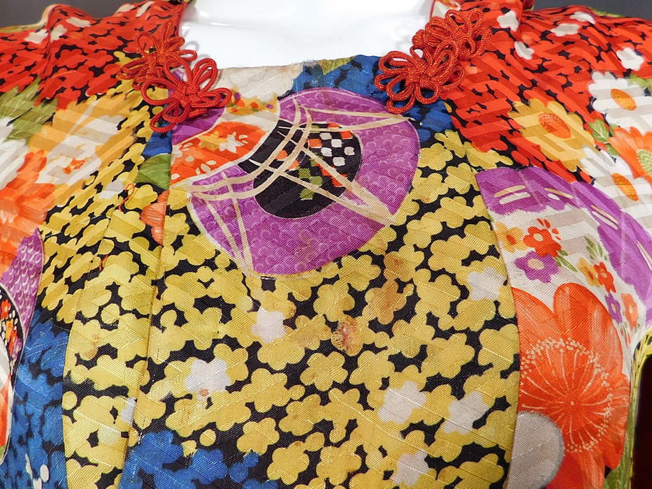 Vintage Japanese Colorful Floral Fan Silk Screen Haori Kimono Robe Jacket
