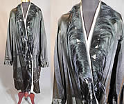 Vintage Art Deco Black Silk Fur Trim Flapper Cocoon Opera Coat Evening Jacket
