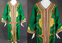 Vintage Moroccan Kaftan Caftan Coat Green Yellow Wool Trim Boho Robe
