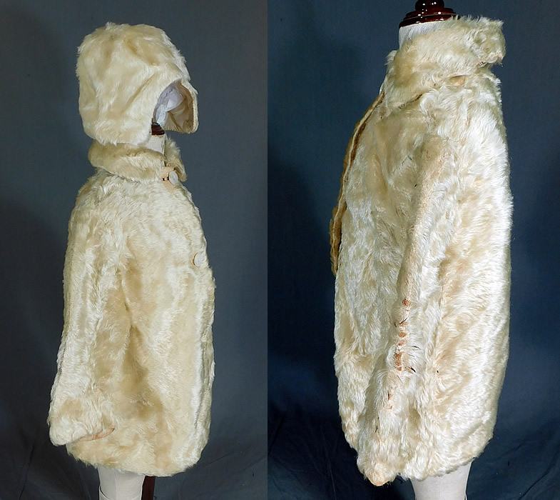 Victorian Childrens Curly White Mohair Fur Winter Coat & Cap Hat
