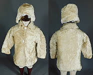 Vintage Victorian Childrens Curly White Mohair Fur Winter Coat & Cap Hat 

