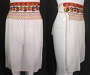 Vintage White Cotton Colorful Embroidery Smocking Boho Peasant Half Apron Skirt

