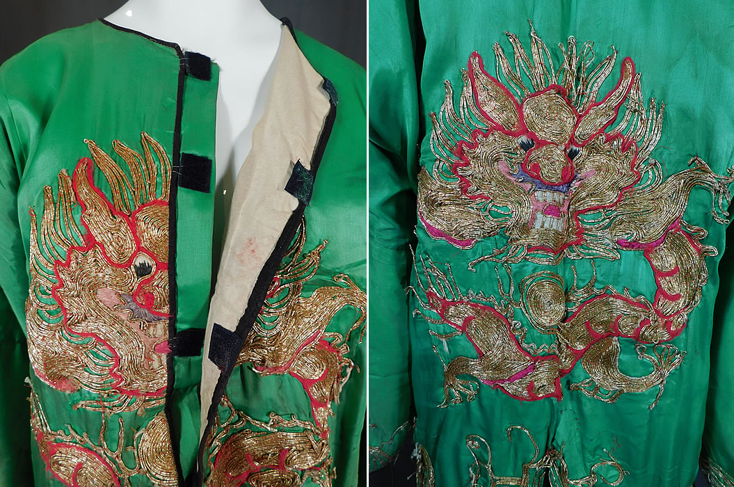 Antique Chinese Dragon Gold Couching Embroidery Opera Robe & Skirt Costume
The skirt measures 36 inches long and each panel is 14 inches wide. 