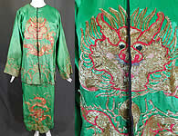Antique Chinese Dragon Gold Couching Embroidery Opera Robe Skirt Costume

