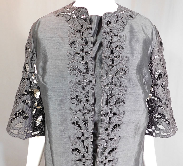 Vintage Diane Imports Hong Kong Black Silk Lace Cutwork Cocktail Dress & Coat
This lovely lace two piece cocktail outfit includes a sheath style short, sleeveless dress with a back zipper closure and is fully lined. 