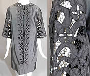 Vintage Diane Imports Hong Kong Black Silk Lace Cutwork Cocktail Dress & Coat

