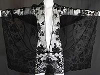 Vintage Sheer Black Silk Chiffon Grape Leaf Vine Pattern Lace Stole Mantilla Shawl
