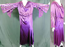 Vintage Art Deco Purple Silk Beaded Bell Sleeve Bias Cut Dress Evening Gown
