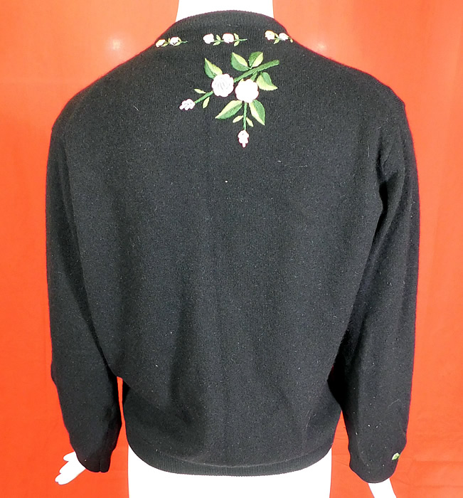 Vintage Hong Kong Black Lambswool Angora Rabbit Rosette Embroidered Sweater
This vintage Hong Kong black lambswool angora rabbit rosette embroidered sweater dates from the 1950s.