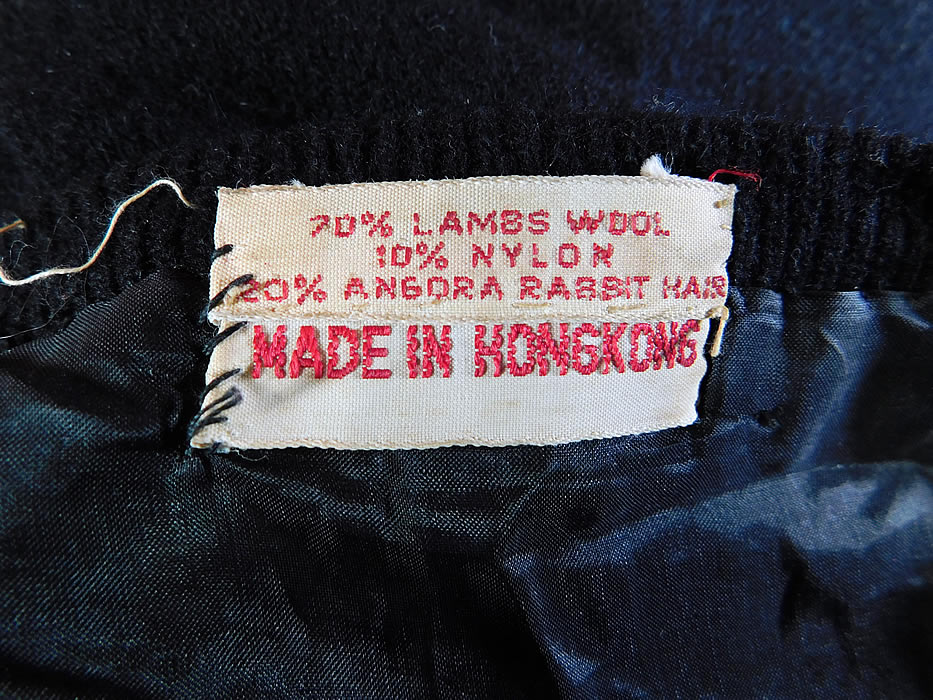 Vintage Hong Kong Black Lambswool Angora Rabbit Rosette Embroidered Sweater
There is a "Made in Hong Kong" label sewn inside. It is in excellent condition. This is truly a wonderful piece of wearable art! 