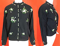 Vintage Hong Kong Black Lambswool Angora Rabbit Rosette Embroidered Sweater

