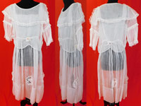 Vintage White Organdy Lace Dove Bird Slip Dress & Rosette Ruffle Blouse Top
