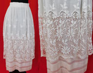 Edwardian Embroidered White Cotton Batiste Lace Layered Tea Length Skirt 
