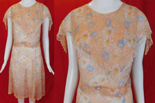 Vintage Daisy Flower Flour Feed Sack Cotton Print Frock Belted House Dress

