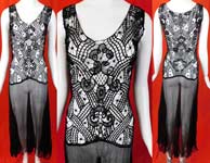 Vintage Black Sheer Silk Chiffon & Battenburg Bobbin Tape Lace Dress Gown
