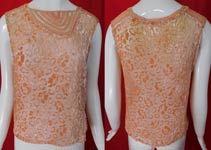 Vintage Art Deco Pink Silk Burnout Voided Velvet Devore Drawn Cutwork Blouse 
